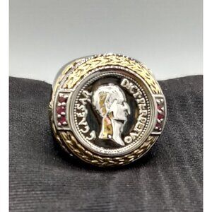 Caesar Dict Perpetvo Medallion Silver and Ruby Men's Ring - Michael Valitutti